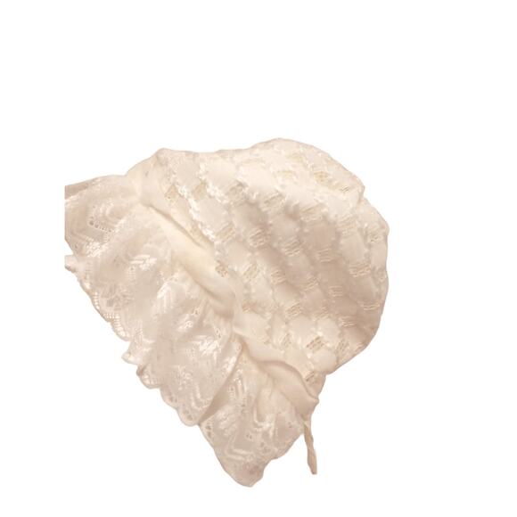 Antique Baby Bonnet Size Small Ivory Ruffled Lace Light Yellow Infant 0-2 Months - Picture 11 of 16